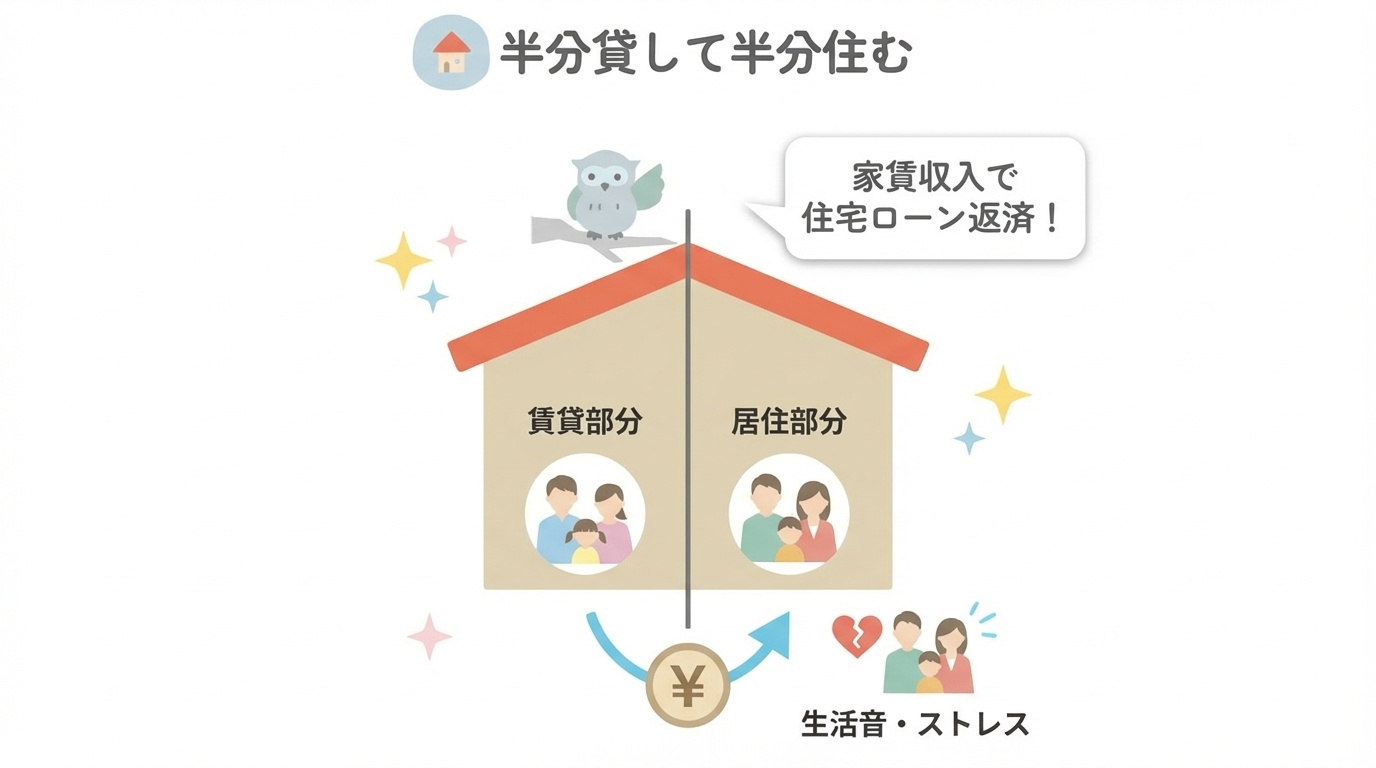 半分貸して半分住む「賃貸併用」のイメージ